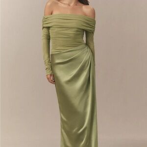 Anthropologie BHLDN Off-Shoulder Long-Sleeve Stretch Mesh Midi Dress